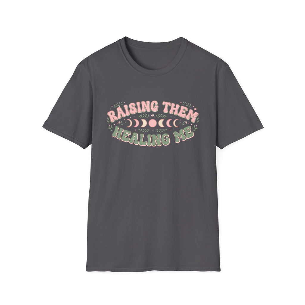 "Raising Them, Healing Me" Pastel Retro Mom T-shirt
